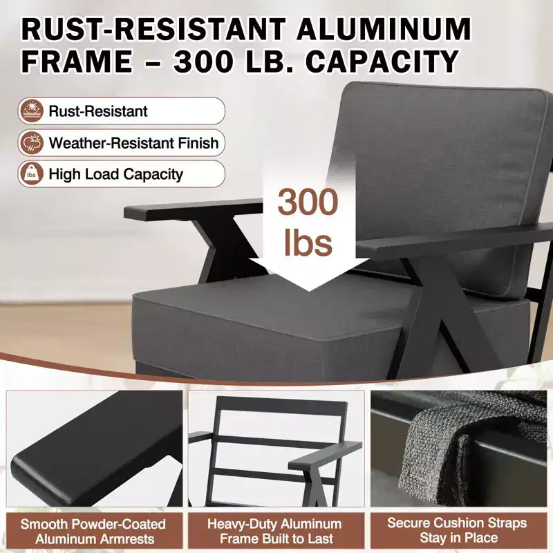 EAGLE PEAK Urban Slate 4 Piece Modern Outdoor Patio Furniture Set, Couch, Swivel Rocking Chairs, and Coffee Table