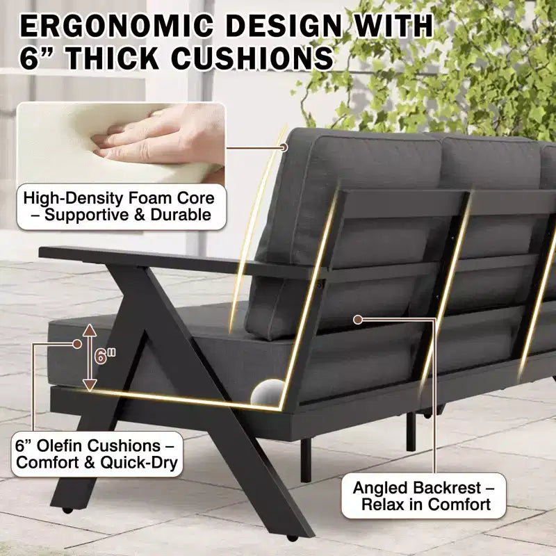 EAGLE PEAK Urban Slate 4 Piece Modern Outdoor Patio Furniture Set, Couch, Swivel Rocking Chairs, and Coffee Table