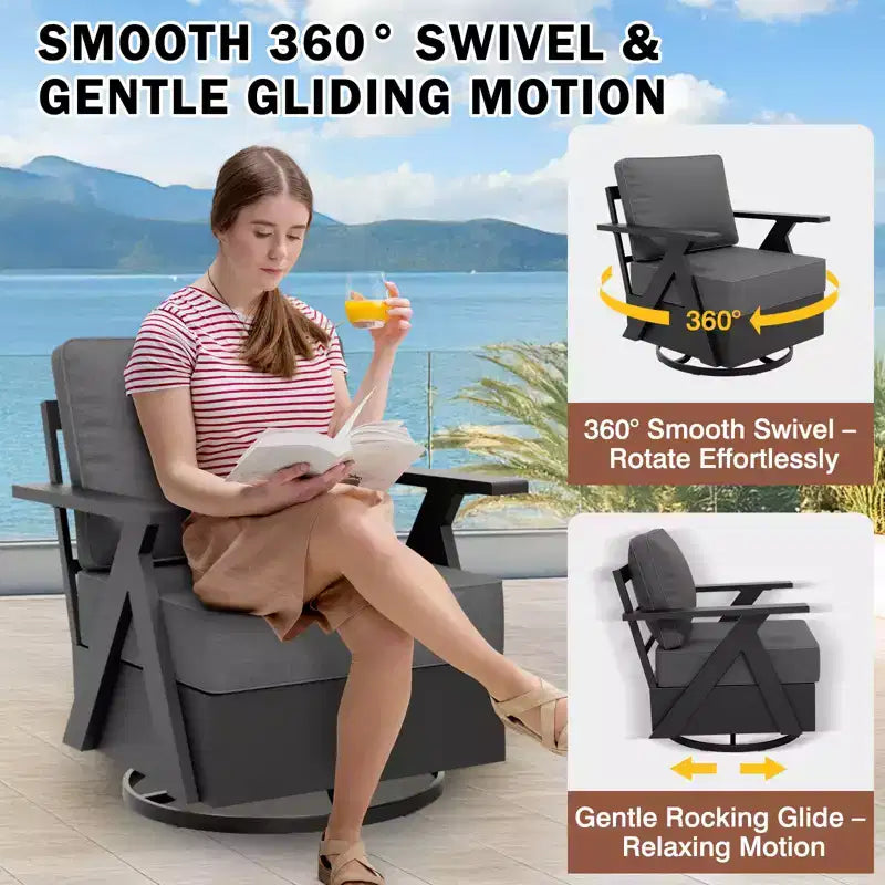 EAGLE PEAK Urban Slate 4 Piece Modern Outdoor Patio Furniture Set, Couch, Swivel Rocking Chairs, and Coffee Table