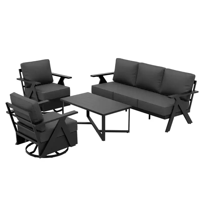 EAGLE PEAK Urban Slate 4 Piece Modern Outdoor Patio Furniture Set, Couch, Swivel Rocking Chairs, and Coffee Table