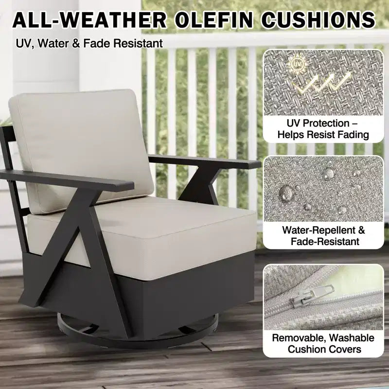 EAGLE PEAK Urban Slate 4 Piece Modern Outdoor Patio Furniture Set, Couch, Swivel Rocking Chairs, and Coffee Table