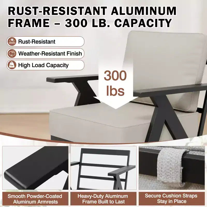 EAGLE PEAK Urban Slate 4 Piece Modern Outdoor Patio Furniture Set, Couch, Swivel Rocking Chairs, and Coffee Table