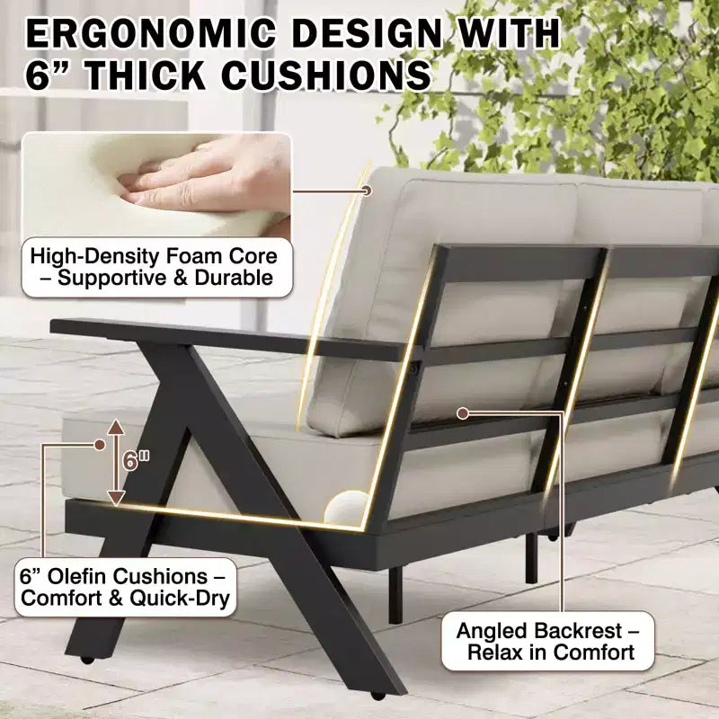 EAGLE PEAK Urban Slate 4 Piece Modern Outdoor Patio Furniture Set, Couch, Swivel Rocking Chairs, and Coffee Table