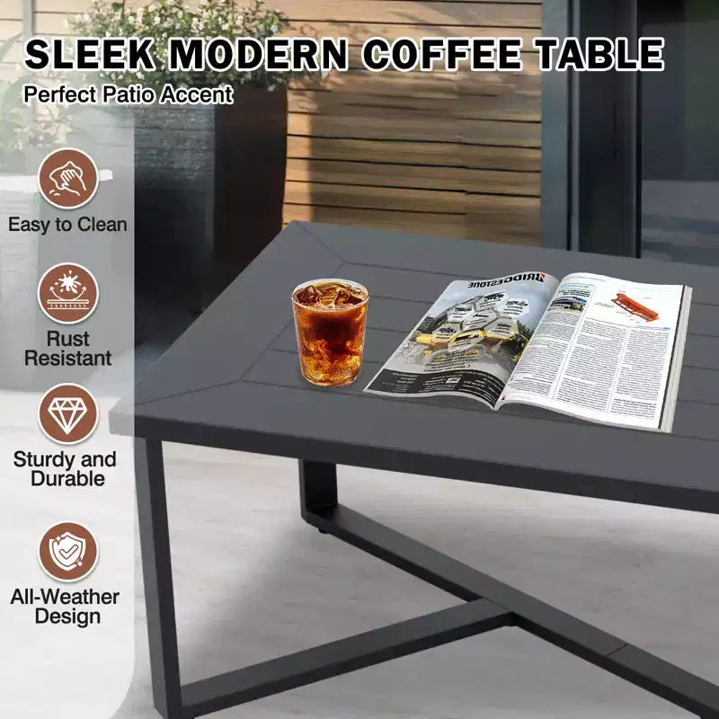 EAGLE PEAK Urban Slate 4 Piece Modern Outdoor Patio Furniture Set, Couch, Swivel Rocking Chairs, and Coffee Table