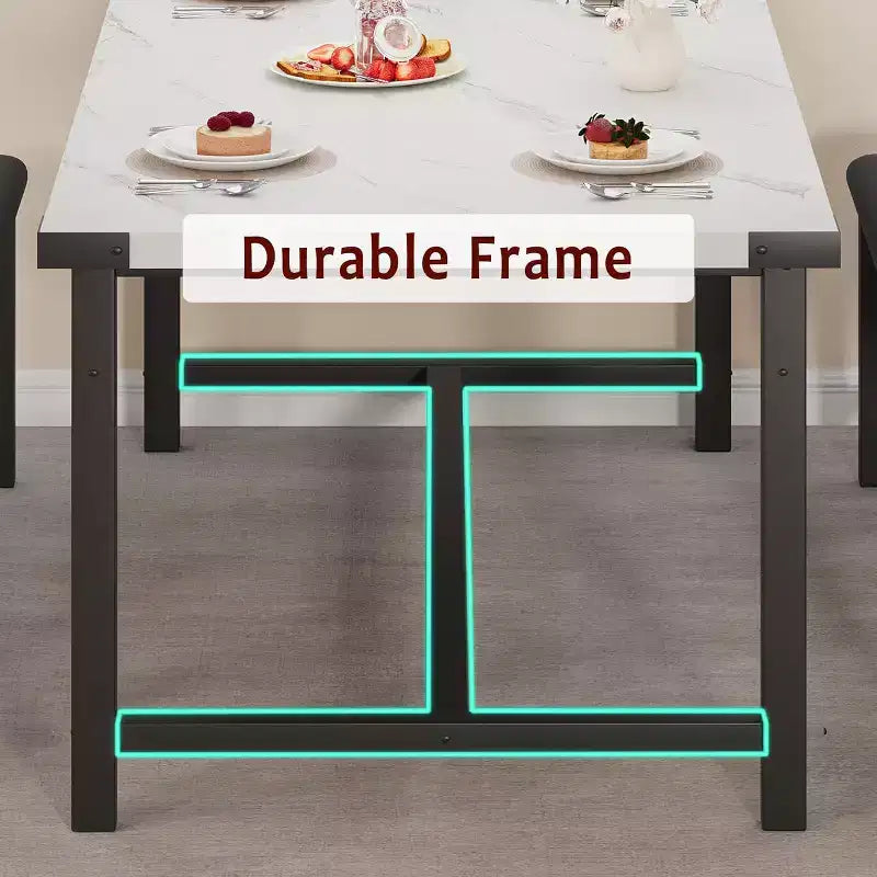 Dining Table Set for 4-6,63 Extendable Kitchen Table & Bench,Metal Frame Rectangle Table Set with 2 Upholstered Benches for Dining Room,Apartment