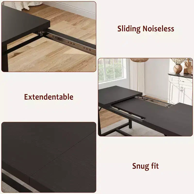 Dining Table Set for 4-6,63 Extendable Kitchen Table & Bench,Metal Frame Rectangle Table Set with 2 Upholstered Benches for Dining Room,Apartment