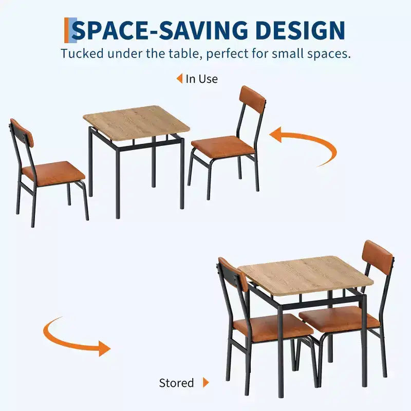 Ensemble table de salle à manger pour 2, ensemble de 3 pièces en bois, 2 chaises rembourrées en PU, cadre en métal moderne pour salle à manger, dîner à la maison, fête, appartement