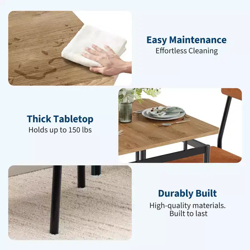 Ensemble table de salle à manger pour 2, ensemble de 3 pièces en bois, 2 chaises rembourrées en PU, cadre en métal moderne pour salle à manger, dîner à la maison, fête, appartement