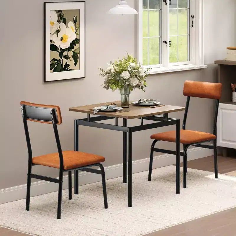 Ensemble table de salle à manger pour 2, ensemble de 3 pièces en bois, 2 chaises rembourrées en PU, cadre en métal moderne pour salle à manger, dîner à la maison, fête, appartement
