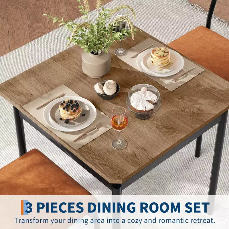 Ensemble table de salle à manger pour 2, ensemble de 3 pièces en bois, 2 chaises rembourrées en PU, cadre en métal moderne pour salle à manger, dîner à la maison, fête, appartement