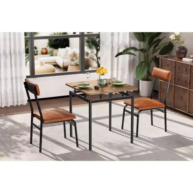 Ensemble table de salle à manger pour 2, ensemble de 3 pièces en bois, 2 chaises rembourrées en PU, cadre en métal moderne pour salle à manger, dîner à la maison, fête, appartement