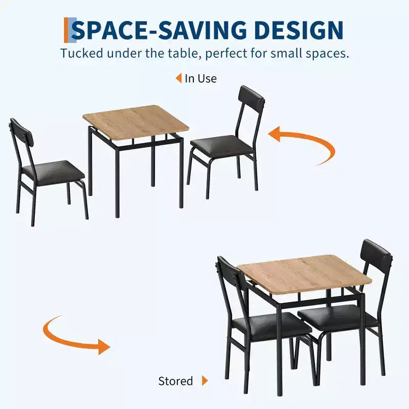Ensemble table de salle à manger pour 2, ensemble de 3 pièces en bois, 2 chaises rembourrées en PU, cadre en métal moderne pour salle à manger, dîner à la maison, fête, appartement