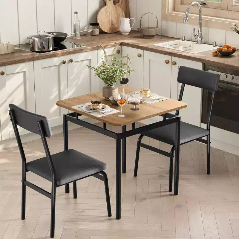 Ensemble table de salle à manger pour 2, ensemble de 3 pièces en bois, 2 chaises rembourrées en PU, cadre en métal moderne pour salle à manger, dîner à la maison, fête, appartement