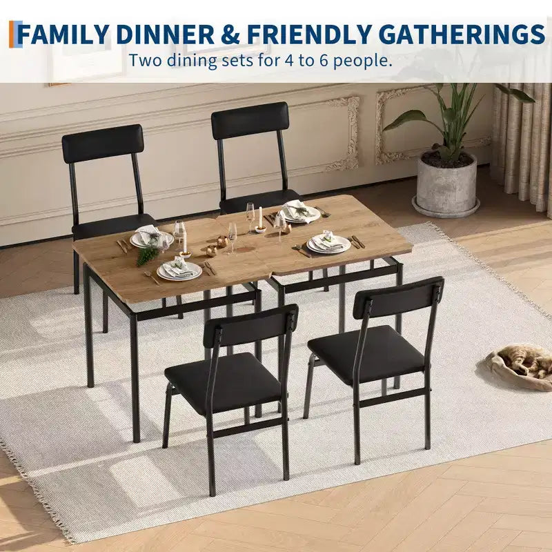 Ensemble table de salle à manger pour 2, ensemble de 3 pièces en bois, 2 chaises rembourrées en PU, cadre en métal moderne pour salle à manger, dîner à la maison, fête, appartement
