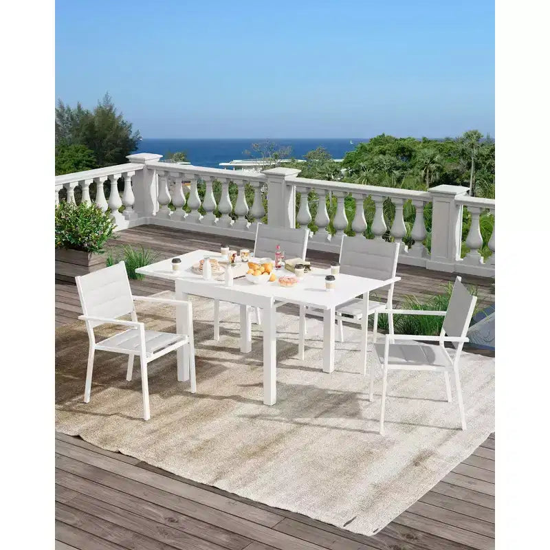 Expandable Patio Table Set for 4-6 People,31-63 Extentable Outdoor Dining Table , Aluminum Frame with Wood Pattern for Backyard, Deck-No Chair