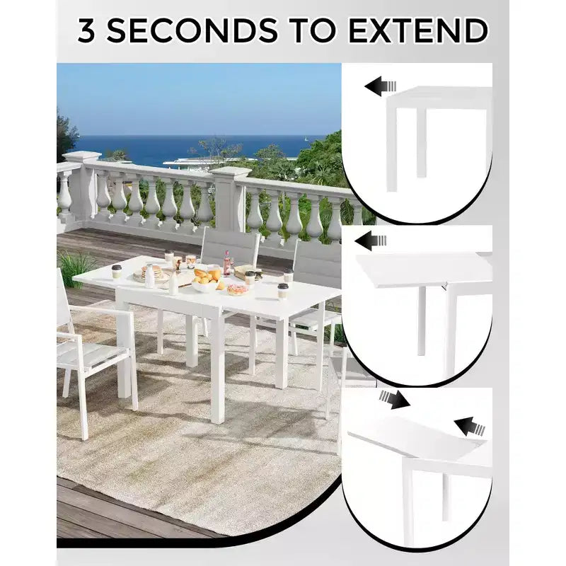 Expandable Patio Table Set for 4-6 People,31-63 Extentable Outdoor Dining Table , Aluminum Frame with Wood Pattern for Backyard, Deck-No Chair