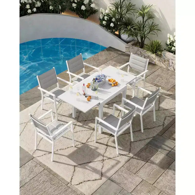 Expandable Patio Table Set for 4-6 People,31-63 Extentable Outdoor Dining Table , Aluminum Frame with Wood Pattern for Backyard, Deck-No Chair