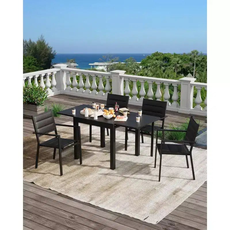 Expandable Patio Table Set for 4-6 People,31-63 Extentable Outdoor Dining Table , Aluminum Frame with Wood Pattern for Backyard, Deck-No Chair