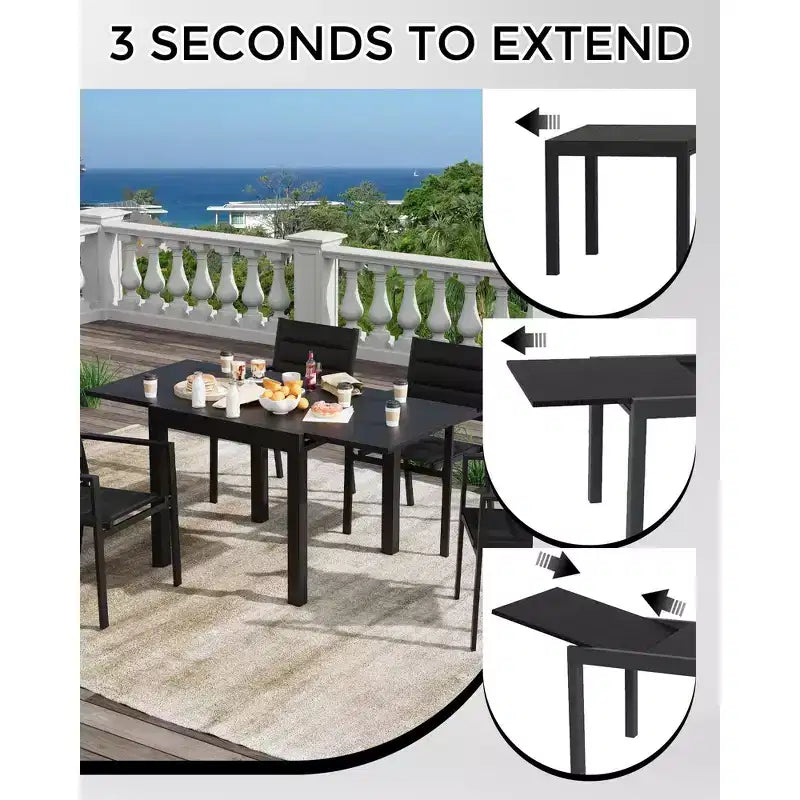 Expandable Patio Table Set for 4-6 People,31-63 Extentable Outdoor Dining Table , Aluminum Frame with Wood Pattern for Backyard, Deck-No Chair