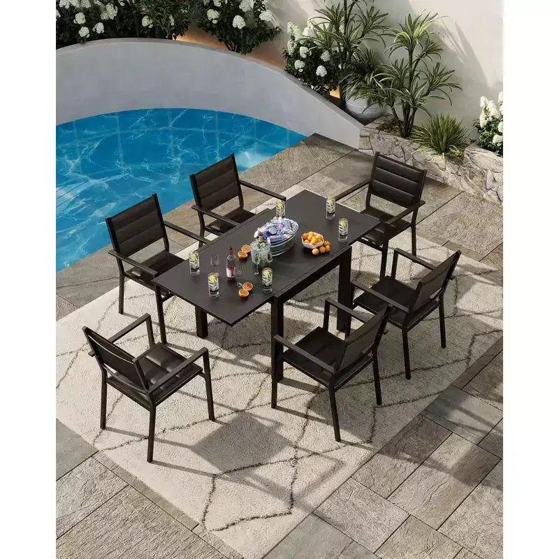 Expandable Patio Table Set for 4-6 People,31-63 Extentable Outdoor Dining Table , Aluminum Frame with Wood Pattern for Backyard, Deck-No Chair