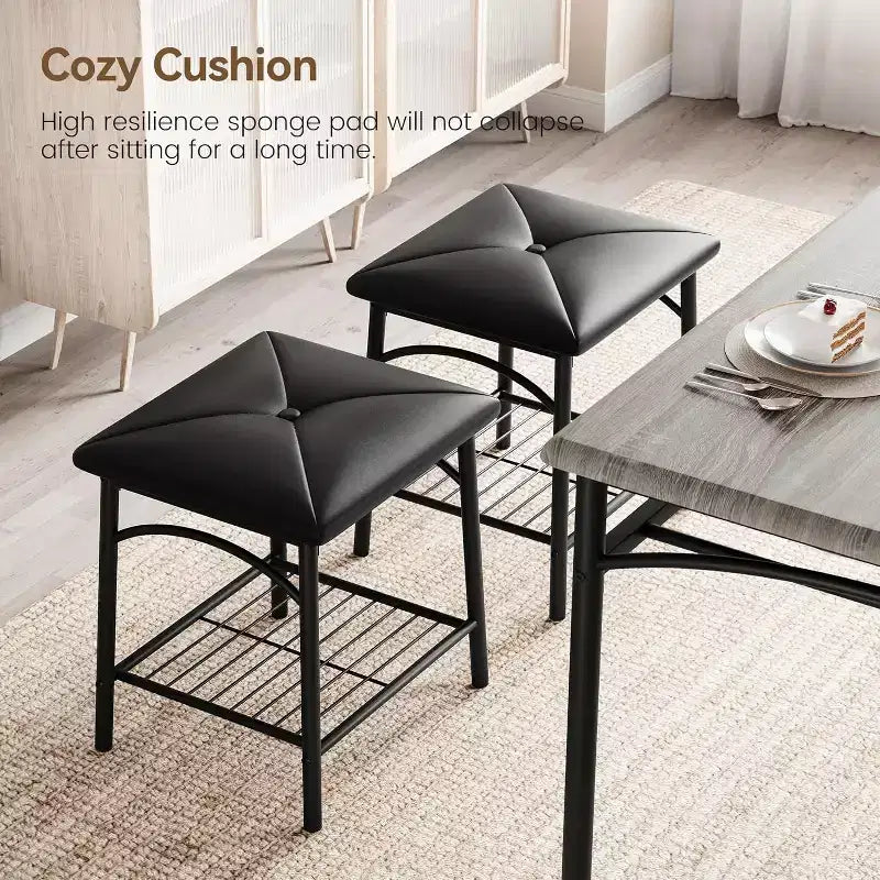 Dining Table Set for 4 with Storage Rack, Kitchen Table w/Upholstered Bench & 2 Chairs, Kitchen Table & Chairs Set for Small Space, Apartment