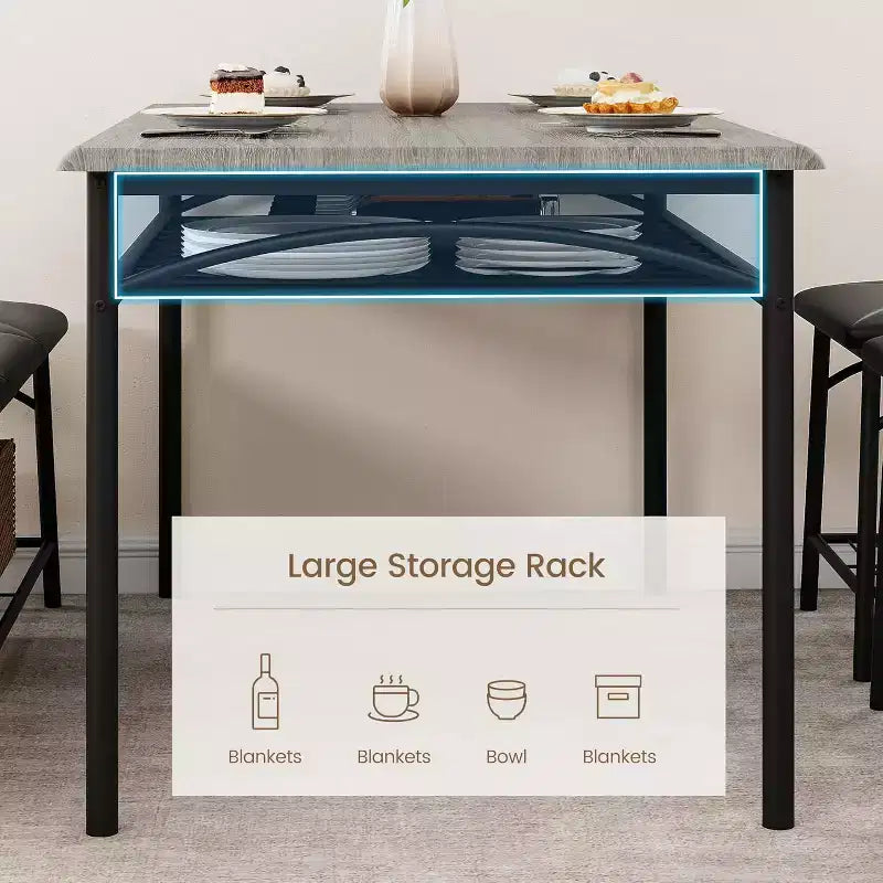 Dining Table Set for 4 with Storage Rack, Kitchen Table w/Upholstered Bench & 2 Chairs, Kitchen Table & Chairs Set for Small Space, Apartment