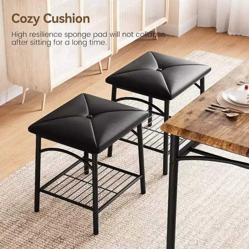 Dining Table Set for 4 with Storage Rack, Kitchen Table w/Upholstered Bench & 2 Chairs, Kitchen Table & Chairs Set for Small Space, Apartment