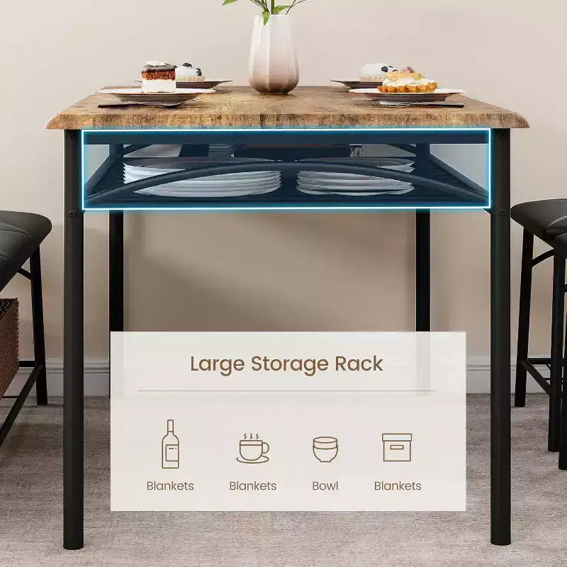 Dining Table Set for 4 with Storage Rack, Kitchen Table w/Upholstered Bench & 2 Chairs, Kitchen Table & Chairs Set for Small Space, Apartment