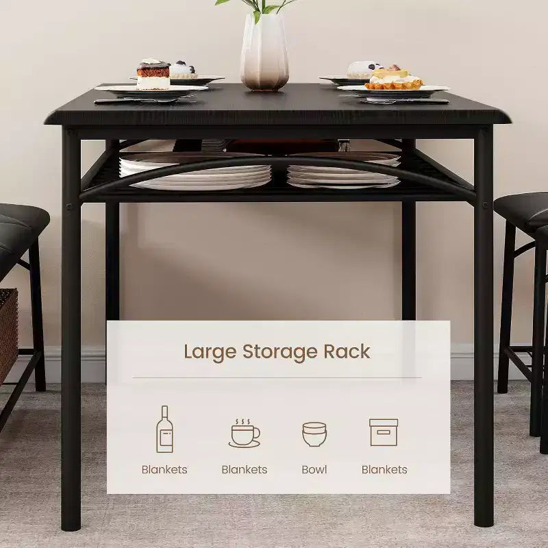 Dining Table Set for 4 with Storage Rack, Kitchen Table w/Upholstered Bench & 2 Chairs, Kitchen Table & Chairs Set for Small Space, Apartment