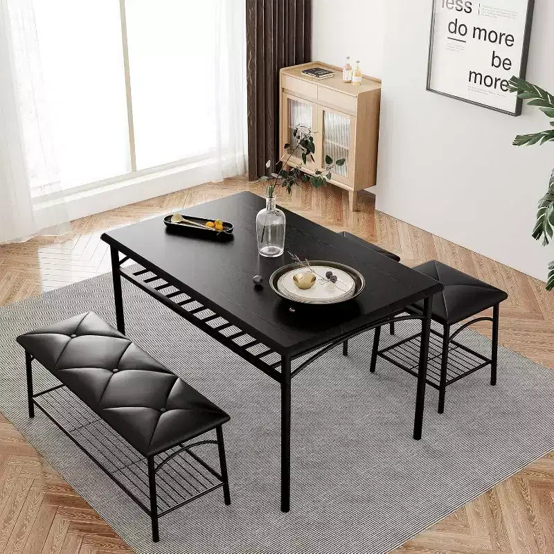 Dining Table Set for 4 with Storage Rack, Kitchen Table w/Upholstered Bench & 2 Chairs, Kitchen Table & Chairs Set for Small Space, Apartment