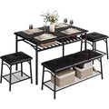Dining Table Set for 4 with Storage Rack, Kitchen Table w/Upholstered Bench & 2 Chairs, Kitchen Table & Chairs Set for Small Space, Apartment