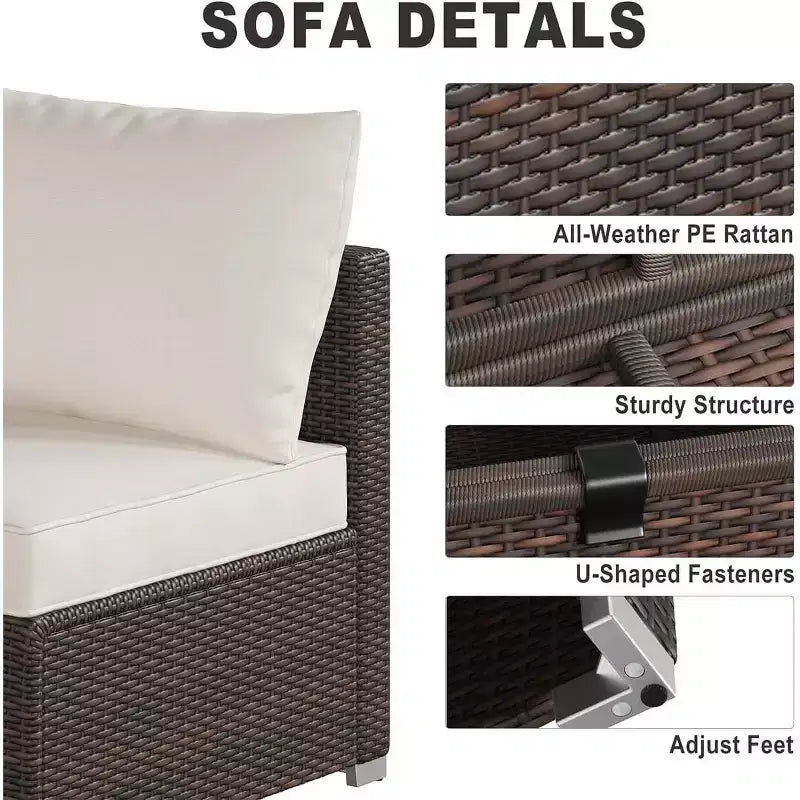 8-Piece Multifunctional Outdoor Patio Set, PE Rattan Sectional Sofa with Coffee Table & Storage Box, Brown & Beige