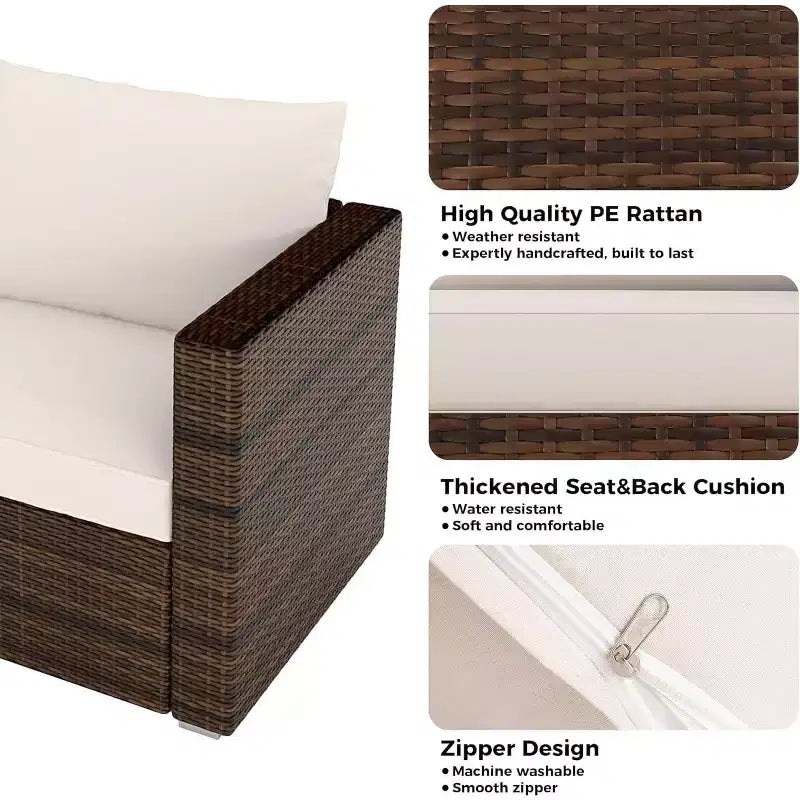 8-Piece Multifunctional Outdoor Patio Set, PE Rattan Sectional Sofa with Coffee Table & Storage Box, Brown & Beige