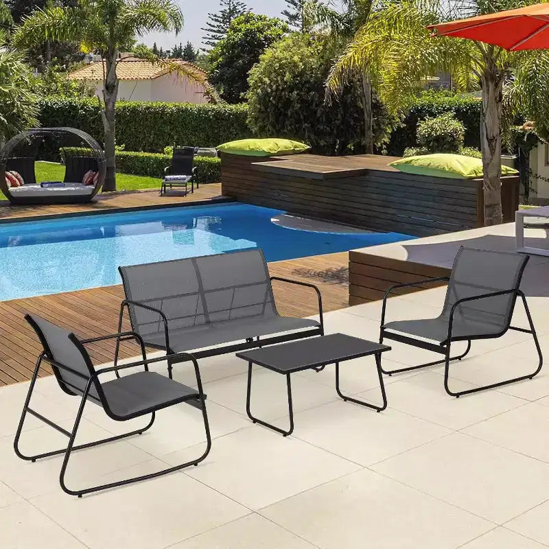 Acekool 4-Piece Outdoor Patio Furniture Set with Textile Fabric Seating, Glass Coffee Table, Loveseat & 2 Chairs for Backyard, Balcony, Porch - Gray
