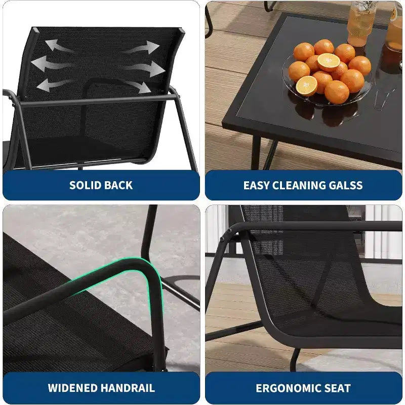 Acekool 4-Piece Outdoor Patio Furniture Set with Textile Fabric Seating, Glass Coffee Table, Loveseat & 2 Chairs for Backyard, Balcony, Porch - Gray