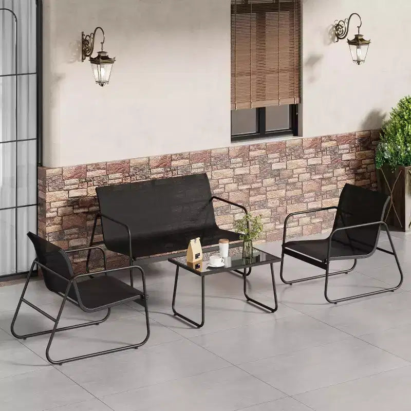Acekool 4-Piece Outdoor Patio Furniture Set with Textile Fabric Seating, Glass Coffee Table, Loveseat & 2 Chairs for Backyard, Balcony, Porch - Gray