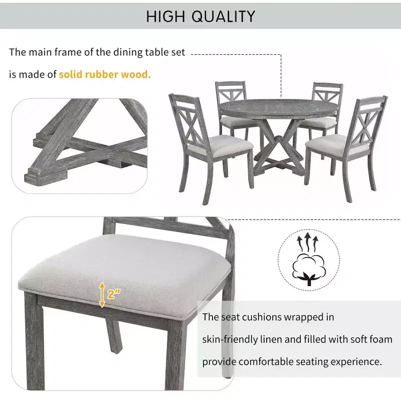 Ensemble de salle à manger GDFStudio Nelson 5 pièces avec table extensible et chaises rembourrées