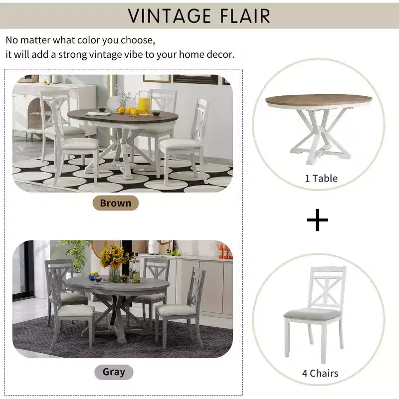 Ensemble de salle à manger GDFStudio Nelson 5 pièces avec table extensible et chaises rembourrées