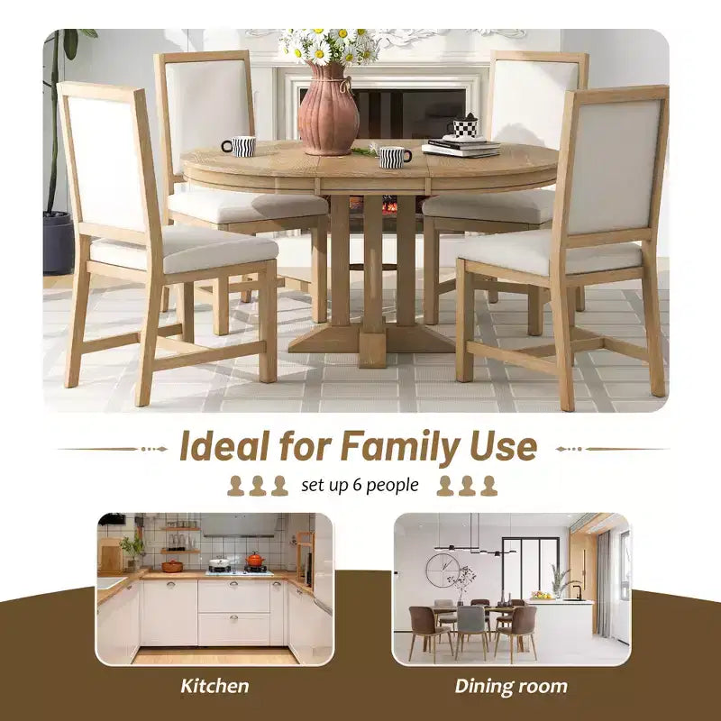 GDFStudio Salome 5 Piece Dining Set with Extendable Round Table and Upholstered Chairs