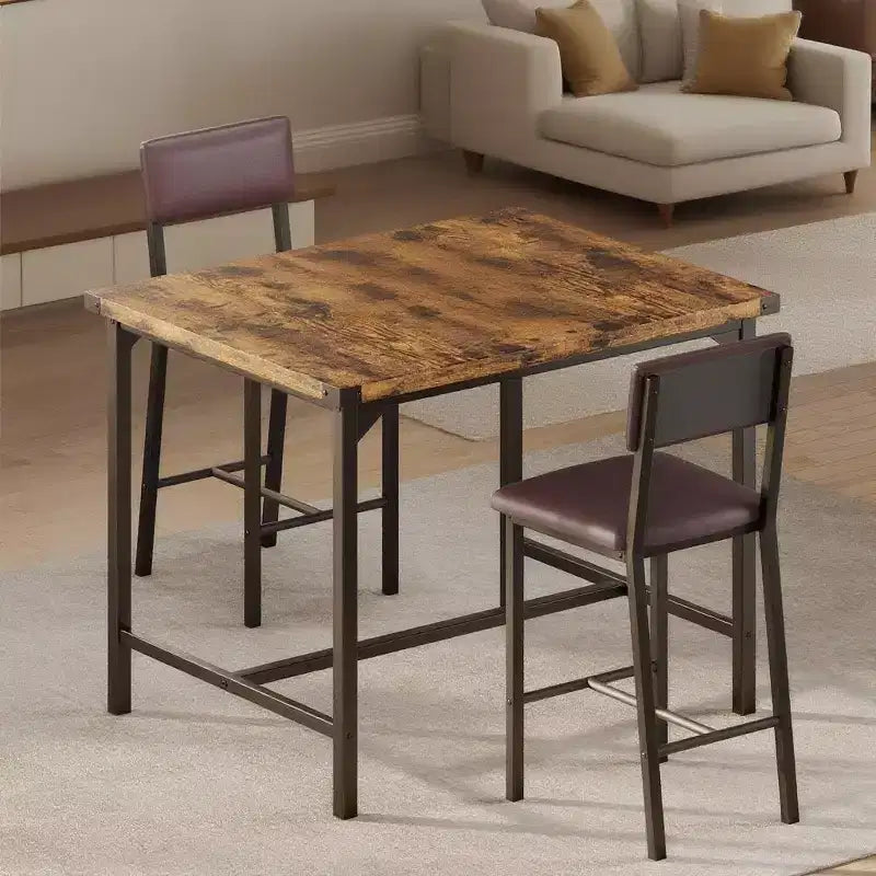 3-Piece Kitchen Table Set, with 2 Upholstered Bar Stools