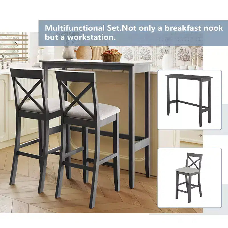 Whisen Farmhouse 48 Wood Dining Set with 2 Chairs