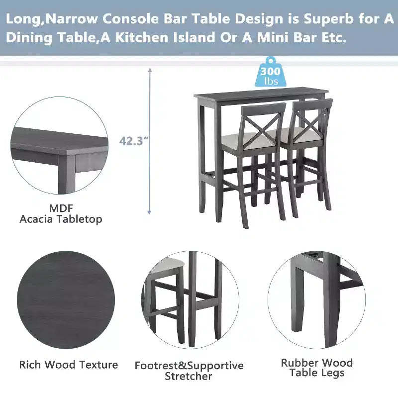 Whisen Farmhouse 48 Wood Dining Set with 2 Chairs