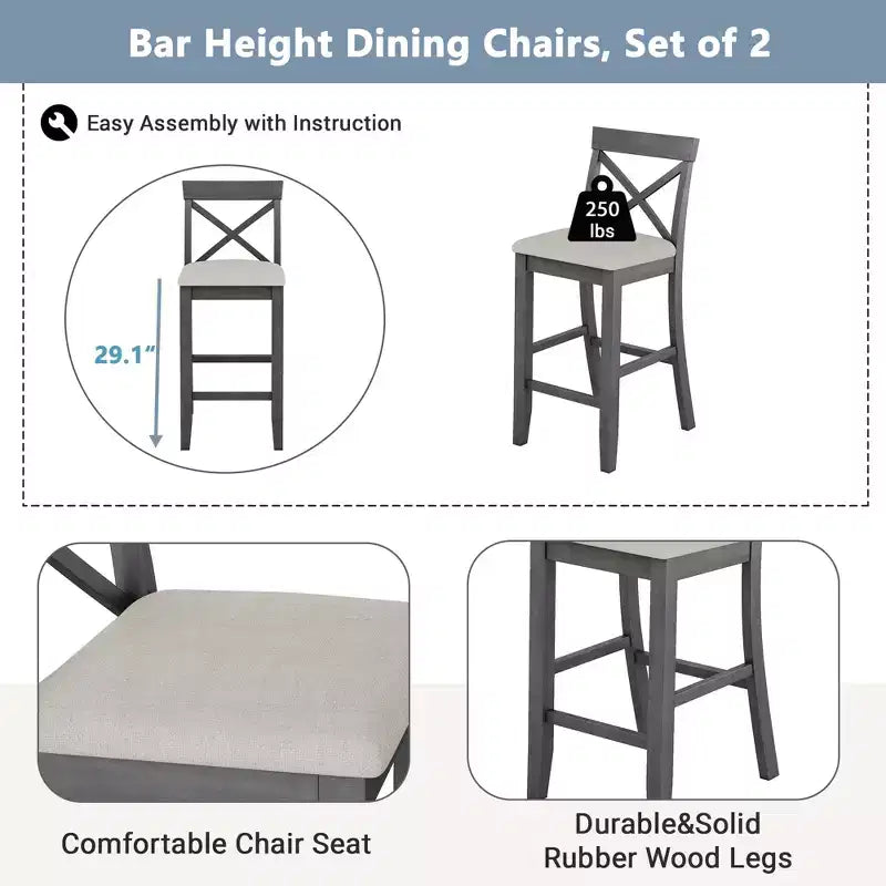 Whisen Farmhouse 48 Wood Dining Set with 2 Chairs