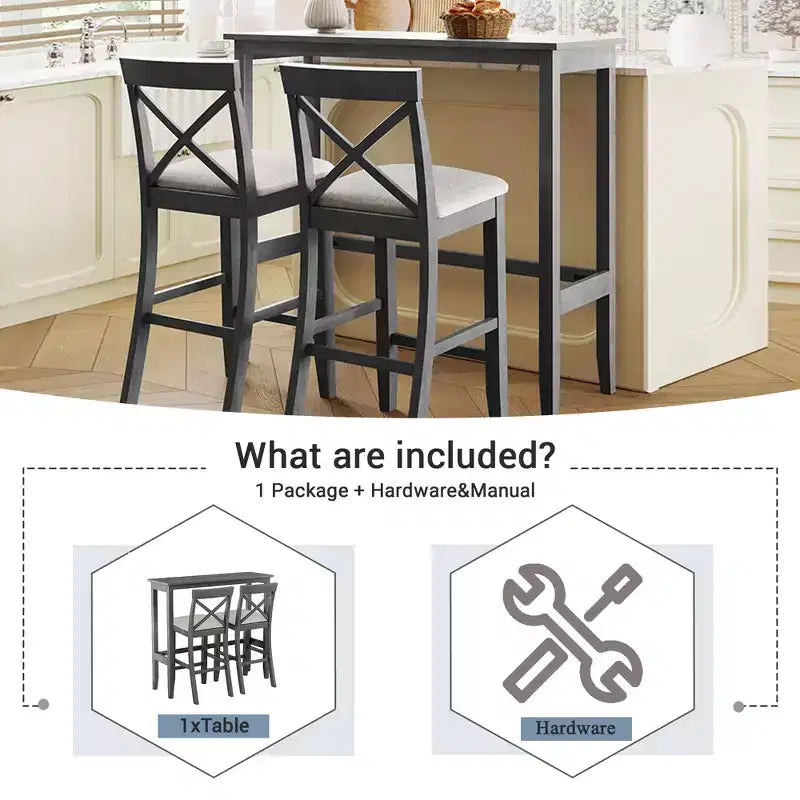 Whisen Farmhouse 48 Wood Dining Set with 2 Chairs