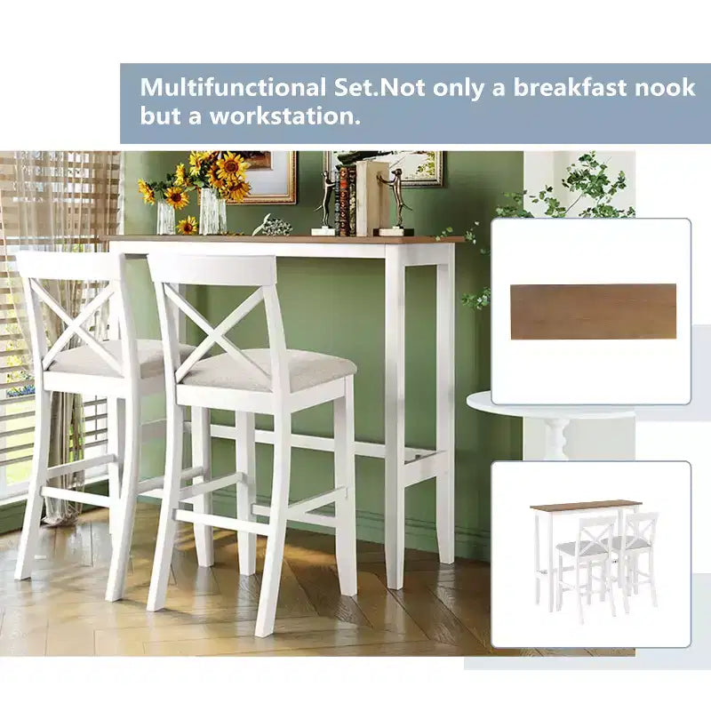 Whisen Farmhouse 48 Wood Dining Set with 2 Chairs