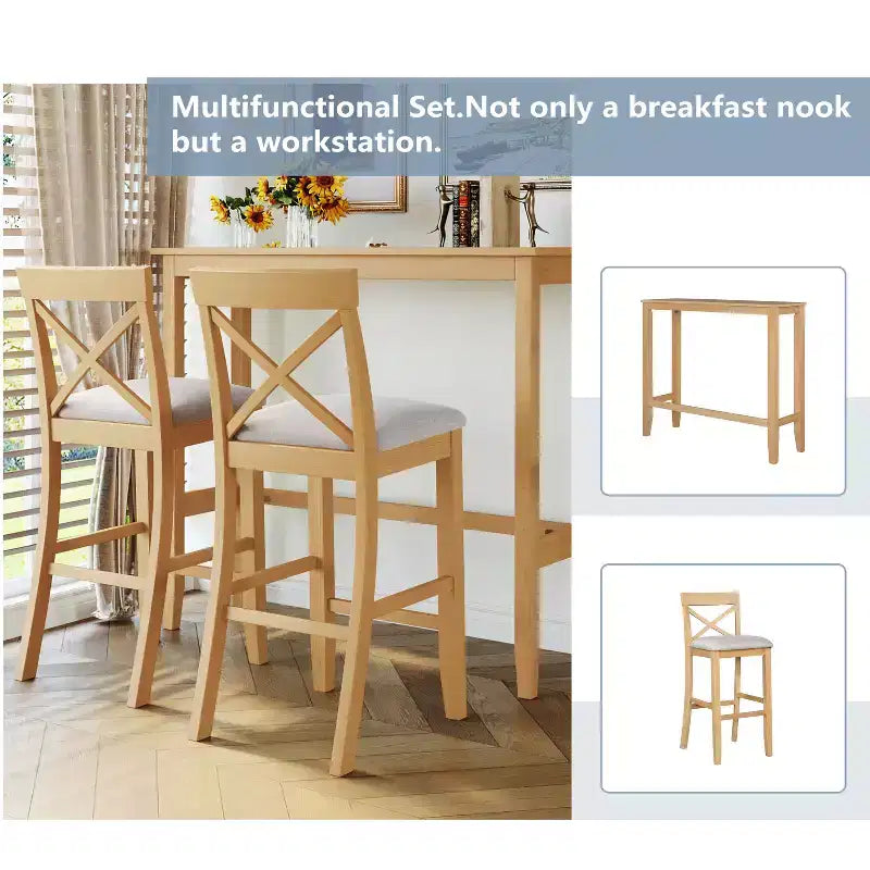 Whisen Farmhouse 48 Wood Dining Set with 2 Chairs