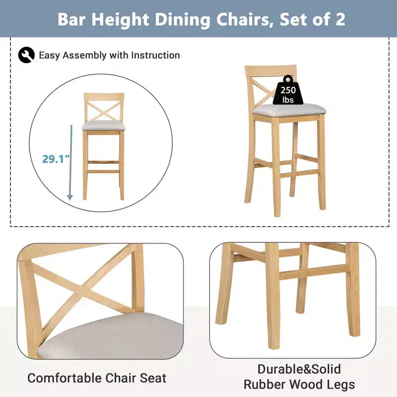 Whisen Farmhouse 48 Wood Dining Set with 2 Chairs