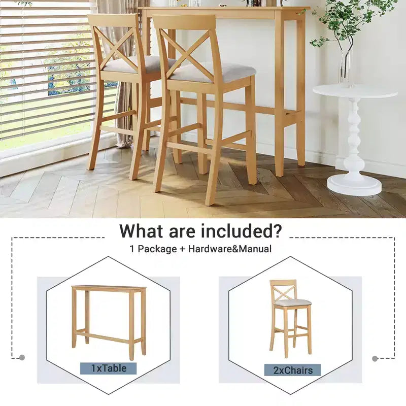 Whisen Farmhouse 48 Wood Dining Set with 2 Chairs