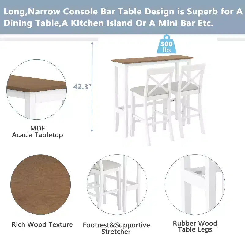 Whisen Farmhouse 48 Wood Dining Set with 2 Chairs