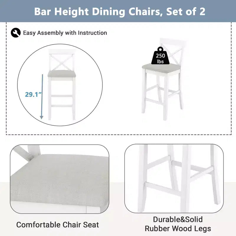 Whisen Farmhouse 48 Wood Dining Set with 2 Chairs